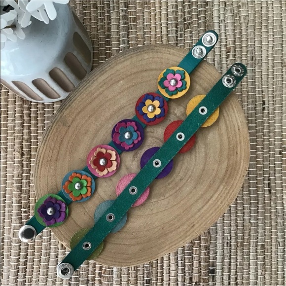 LAST 1! NEW 100% Leather Daisy Bracelet Handmade Mexico Boho 2-Snap Festival - Picture 4 of 12